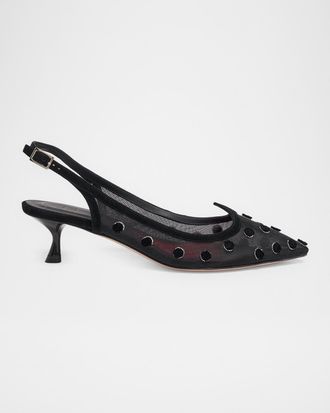 Roger Vivier 45mm I Love Vivier Dots Embroidered Mesh Slingback Pumps