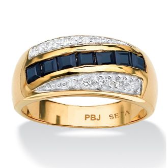 Palm Beach Jewelry Mens 1.95 TCW Sapphire and CZ Ring in 14k Gold-Plated