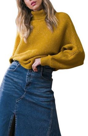 Flying Tomato Dolman Sleeve Turtleneck Sweater in Mustard Metallic at Nordstrom Rack, Size Medium