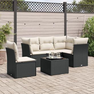 vidaXL Vidaxl - Set De Sof&aacute;s De Jard&iacute;n 6 Piezas Y Cojines Rat&aacute;n Sint&eacute;tico Negro