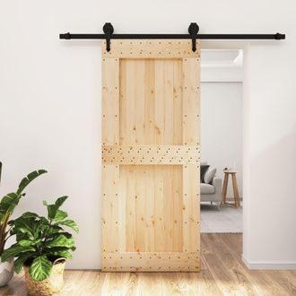 Berkfield Home Sliding Door with Hardware Set 90x210 cm Solid Wood Pine in Brown