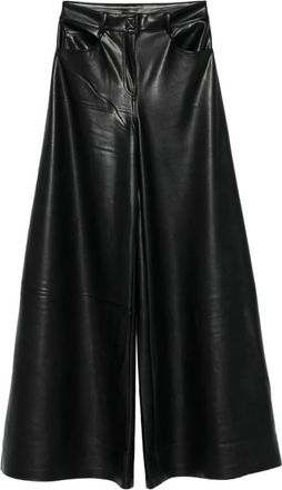 Norma Kamali Zwarte leren wijde pijp broek - Dames - Wijde Broeken - Zwart - XS - Broeken