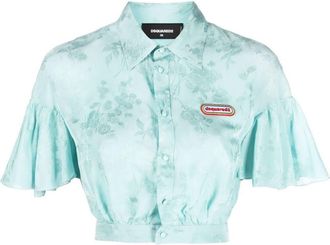 Dsquared2 floral-jacquard flounce crop shirt - women - Viscose - 40 - Blue