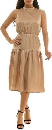 Nina Leonard Sleeveless Back Bow Tiered Dress in Praline at Nordstrom Rack, Size X-Large