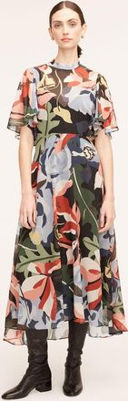 Rebecca Taylor Botanical Garden Silk Flutter Sleeve Dress