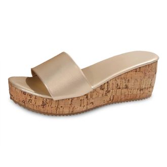 Generic 2026 Women Slippers Sandals for Open Toe Heels Womens High Heel Sandal Square Heeled Wood Grain Slip on Mules (Gold, 4.5)