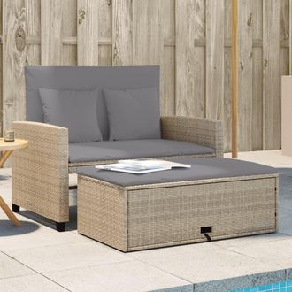 vidaXL Sof&aacute; De Jard&iacute;n Con Cojines De 2 Plazas Rat&aacute;n Sint&eacute;tico Beige Vidaxl