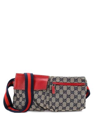 Gucci Vintage Double GG Canvas with Leather belt bag - women - Fabric - One Size - Brown