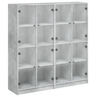 Berkfield Home Bookcase with Doors Concrete Grey 136x37x142 cm Engineered Wood | Size: 136 x 37 x 142 cm