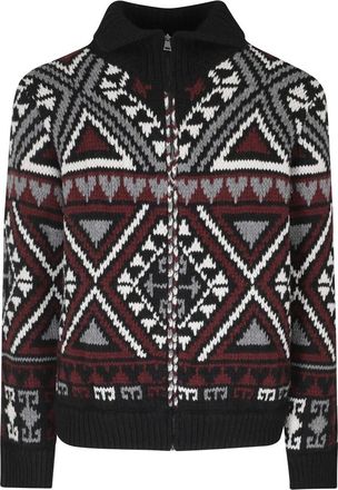 Roberto Collina Cardigan in lana e cashmere con zip e jacquard geometrico - - Knitwear - Uomo - Rosso - M