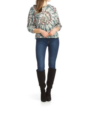 Papillon Tie Dye Dolman Sleeve Hoodie Top In Teal