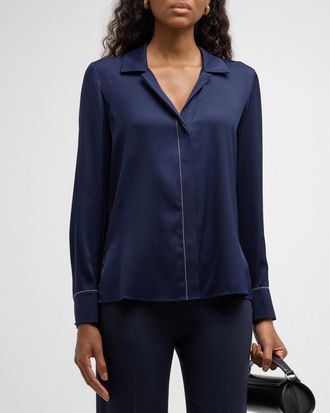 Kobi Halperin Ceanna Chain-Trim Stretch Georgette Blouse