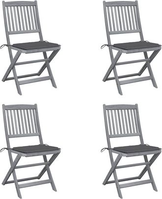 vidaXL Vidaxl - Sillas De Jard&iacute;n Plegables 4 Uds Cojines Madera Maciza Acacia