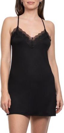 In Bloom by Jonquil Sevilla Lace Trim Brushed Chemise in Black at Nordstrom, Size X-Small
