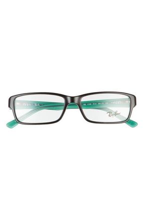 Ray-Ban 54mm Rectangular Blue Light Blocking Glasses in Black Green/Clear at Nordstrom