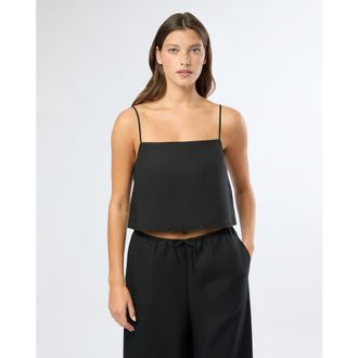 Onia Air Linen Square Neck Tank Top in Black at Nordstrom, Size Large