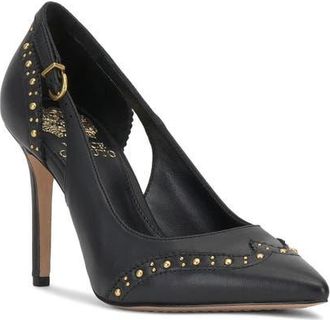 Vince Camuto Hally Studded Pointed Toe Pump in Black Ecoshe at Nordstrom, Size 9.5