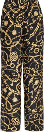 Balmain Pantaloni in seta con stampa catena - Nero