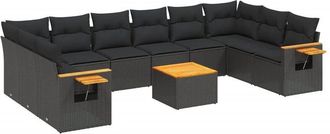 vidaXL Set De Sof&aacute;s De Jard&iacute;n 11 Pzas Y Cojines Rat&aacute;n Sint&eacute;tico Negro Vidaxl