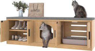 STILVORA Mueble Oculto Para Gato 4 En 1 Con Estantes Ajustables Y Alfombrilla Rascadora, Estilo Roble, En Tablero, 140&times;40&times;45,5 Cm