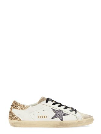 Golden Goose Superstar Distressed Glitter Accent Leather Sneakers