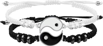Generic Best Friend Bracelets for 2, Matching Yin Yang Couple Bracelets, Adjustable Cord Bracelet for BFF, Friendship Relationship Boyfriend Girlfriend Valent