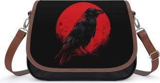 Generic Raven Red Moon Small Womens Crossbody Bags Shoulder Handbag with Adjustable Strap for Travel