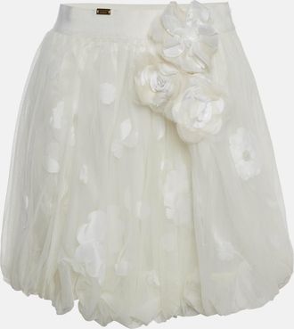 Elisabetta Franchi Off White Tulle Floral Applique Balloon Mini Skirt