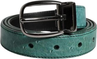 Dolce & Gabbana Groene leren riem met metalen gesp - Heren - Riemen - Groen - ONE Size - Leer - Accessoires
