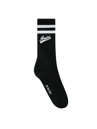 Amiri Mens Varsity Script Socks in Black Cotton - Size UK 9-11
