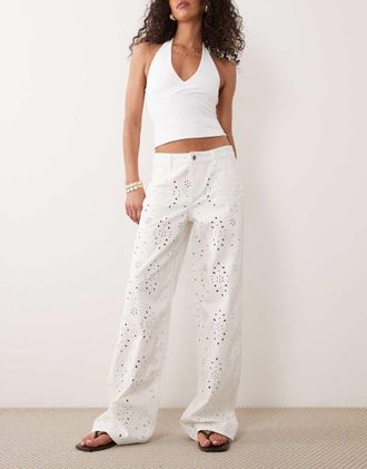 Gina Tricot Gina Tricot - Jeans a fondo ampio in pizzo bianco sporco