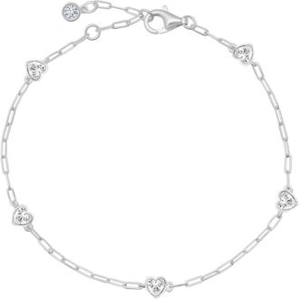Crislu Valentine Cubic Zirconia Heart Station Bracelet in Pure Platinum /Clear Stone at Nordstrom, Size 7