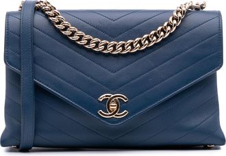 Chanel Pre-owned Womens Chevron Flap Bag Chain Strap - Dark Blue Leather - One Size