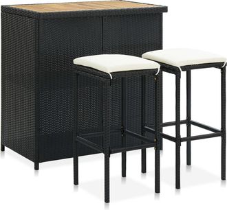 vidaXL Set De Mesa Y Sillas De Bar Jard&iacute;n 3 Pzas Rat&aacute;n Sint&eacute;tico Negro Vidaxl