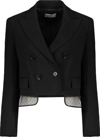 Red Valentino Cropped Jacket with Classic Collar - Dames - Blazers - Zwart - XS - Wol - Jassen