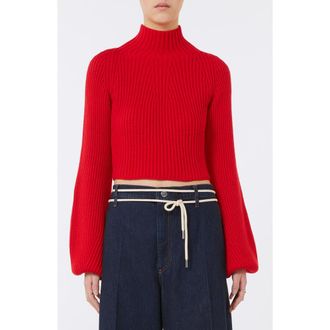 Sportmax Marmo Bell Sleeve Crop Sweater in Red at Nordstrom, Size X-Large