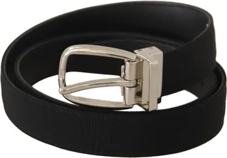 Dolce & Gabbana Belt Black Calf Leather Silver Tone Metal Mens Buckle
