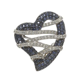 Suzy Levian Sterling Silver Sapphire & Diamond Accent Wrapped Heart Brooch