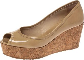 Jimmy Choo London Nude Patent Parley Cork Wedge Pumps