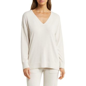 Barefoot Dreams High-Low Hem V-Neck Pajama Pullover Sweater in Almond at Nordstrom Rack, Size Medium