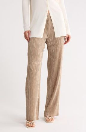 Lafayette 148 New York Parkside Pliss&eacute; Recycled Satin Wide Leg Pants in Sandstone at Nordstrom Rack, Size Xx-Large