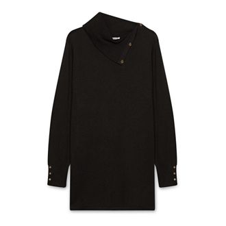 Fiorella Rubino Lange trui met asymmetrische halslijn - Dames - Coltruien - Zwart - XS - Nylon - Truien & Vesten