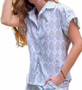 Finley Womens Mended Camp Shirt In Blue/green