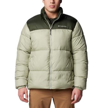 Columbia Mens Puffect III Jacket, Safari/Greenscape, Medium