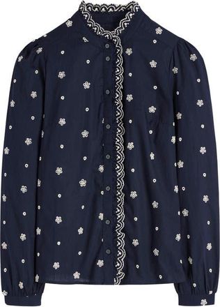 Boden Helena Floral Embroidered Cotton Button-Up Shirt in Navy Broderie at Nordstrom, Size 10