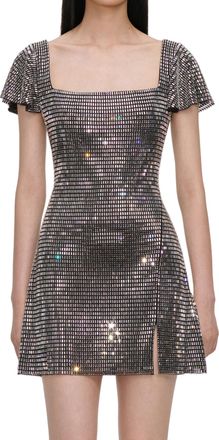 Self Portrait Fitted Mini Dress with Square Neckline and Flutter Sleeves