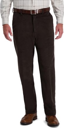 Haggar Mens Corduroy Expandable Waist Straight Fit Flat Front Pant, Espresso-Classic, 36W x 31L
