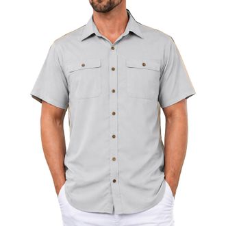 Generic Short Sleeve Shirt Mens Solid Lapel Collar T-Shirt with Buttons and Chest Pockets Mens Regular Fit Clothes and Base Top for Everyday Wear