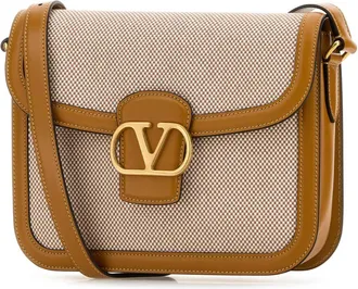 Valentino Garavani Mens Two-Tone Canvas And Leather 9to5 Shoulder Bag Naturaletobaccogoldencuir Borse A Tracolla