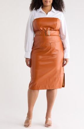 By Design Whiskey Road Long Sleeve Mixed Media Dress in Cognac at Nordstrom Rack, Size 3X